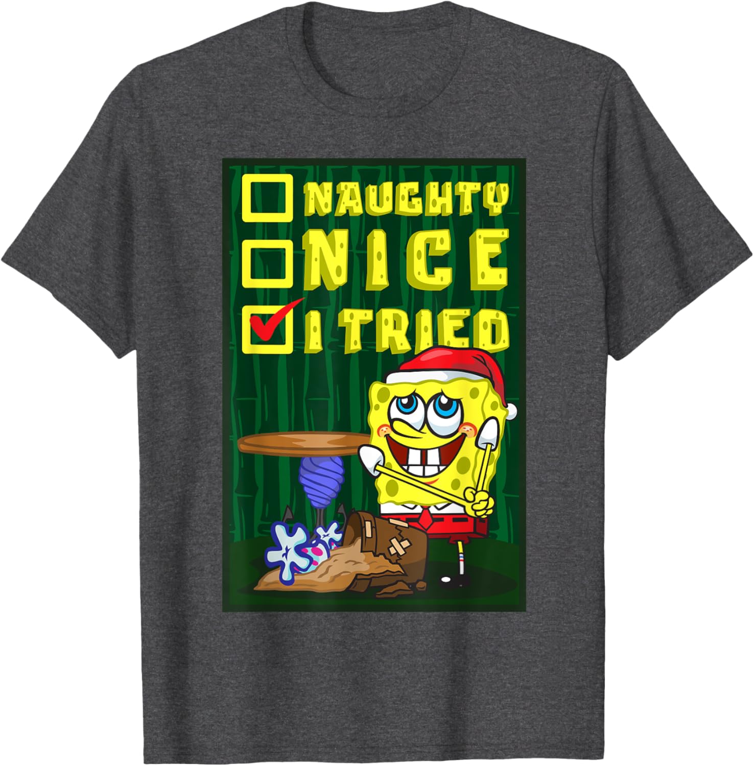 Mademark SpongeBob Christmas Santa's List Nice T-Shirt for Fun Holiday Wear - 12