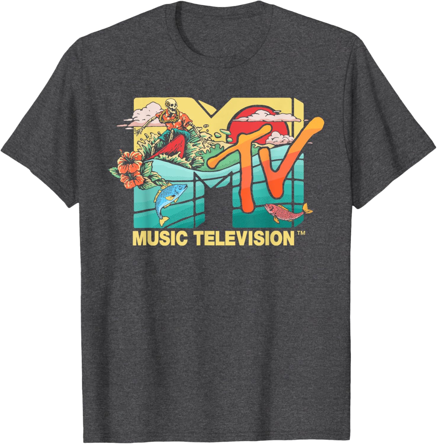 Mademark x MTV Vintage Surfing Skeleton Mother Ocean T-Shirt for Men - 2