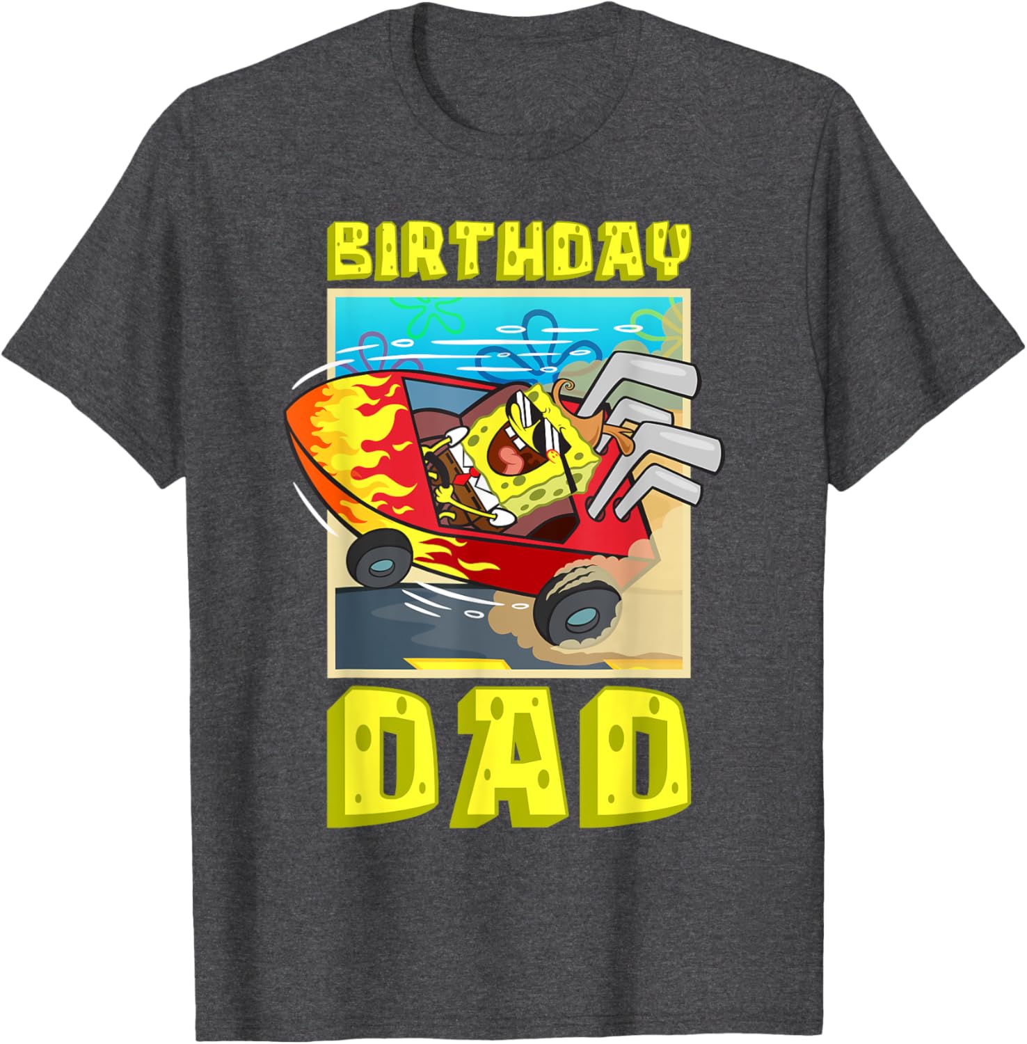 SpongeBob Birthday Dad Driving Super Car T-Shirt for Father's Day Fun - 4