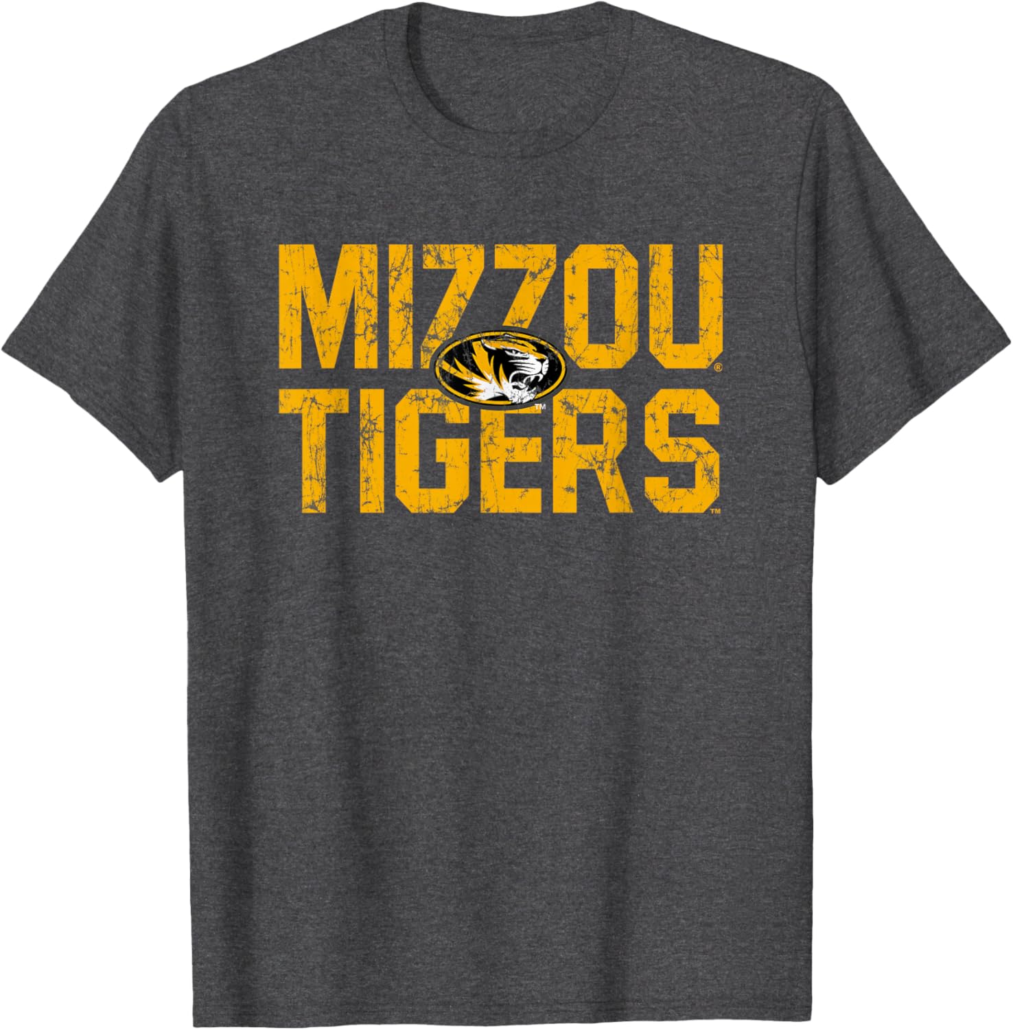 Vintage Black Missouri Tigers T-Shirt for Adults - Distressed Style - 1