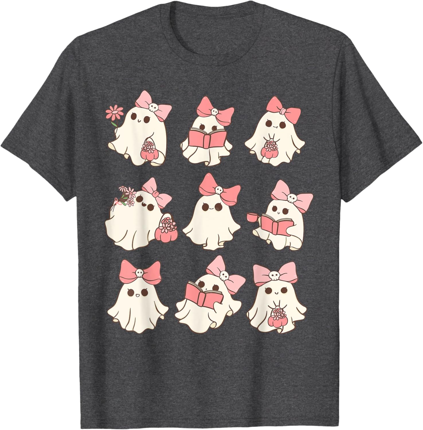 Pink Coquette Bow Ghost T-Shirt for Cute Halloween Spooky Season Fun - 2