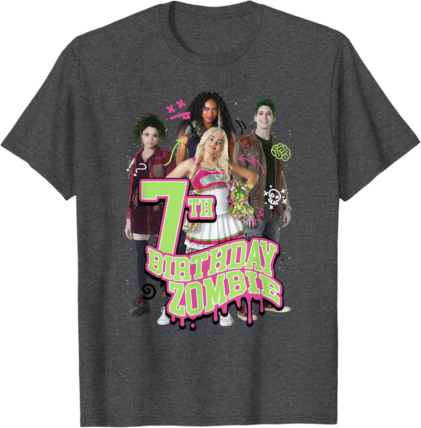 Disney Zombies 7th Birthday Zombie Group Poster T-Shirt for Kids - 10