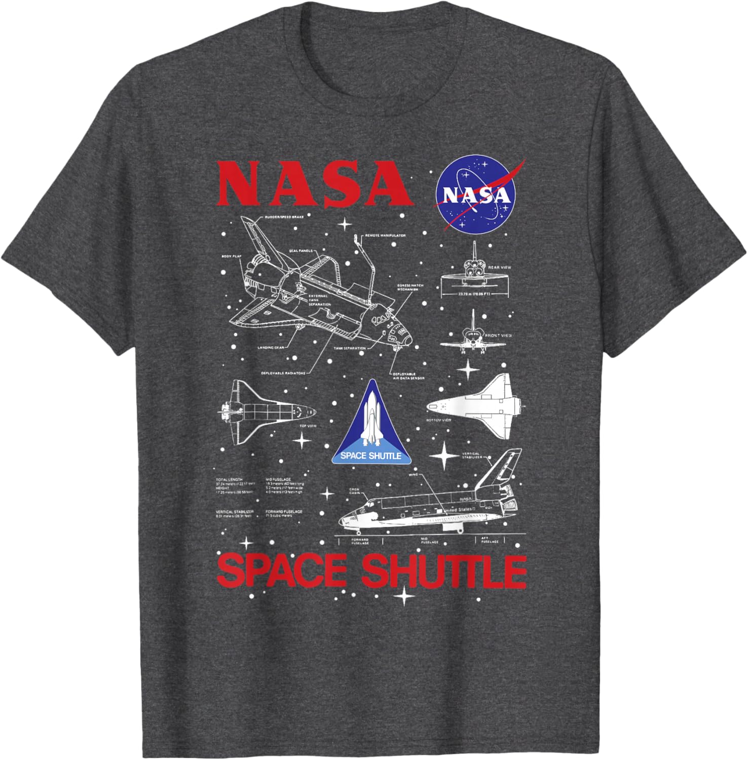 NASA Space Shuttle Blueprint T-Shirt for Space Enthusiasts and Fans - 7