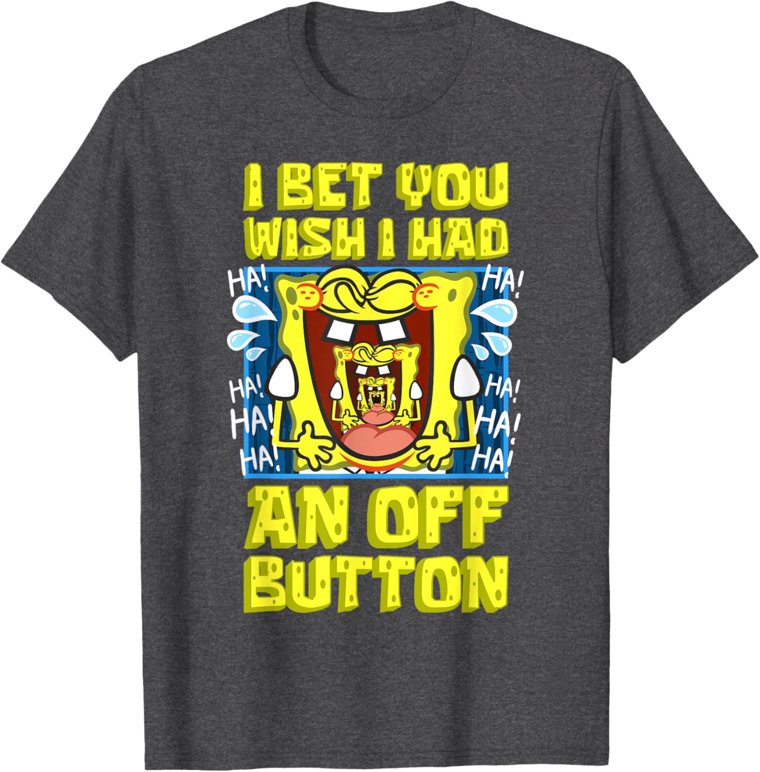 Funny SpongeBob Laughing T-Shirt with OFF Button Design for Fans - 1