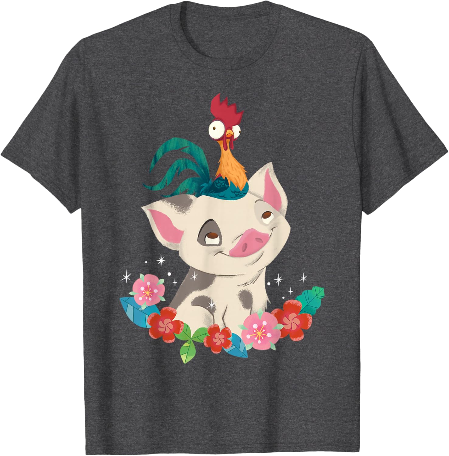 Disney Moana Hei Hei Rooster Pua Flowers Sketch T-Shirt for Fans - 8