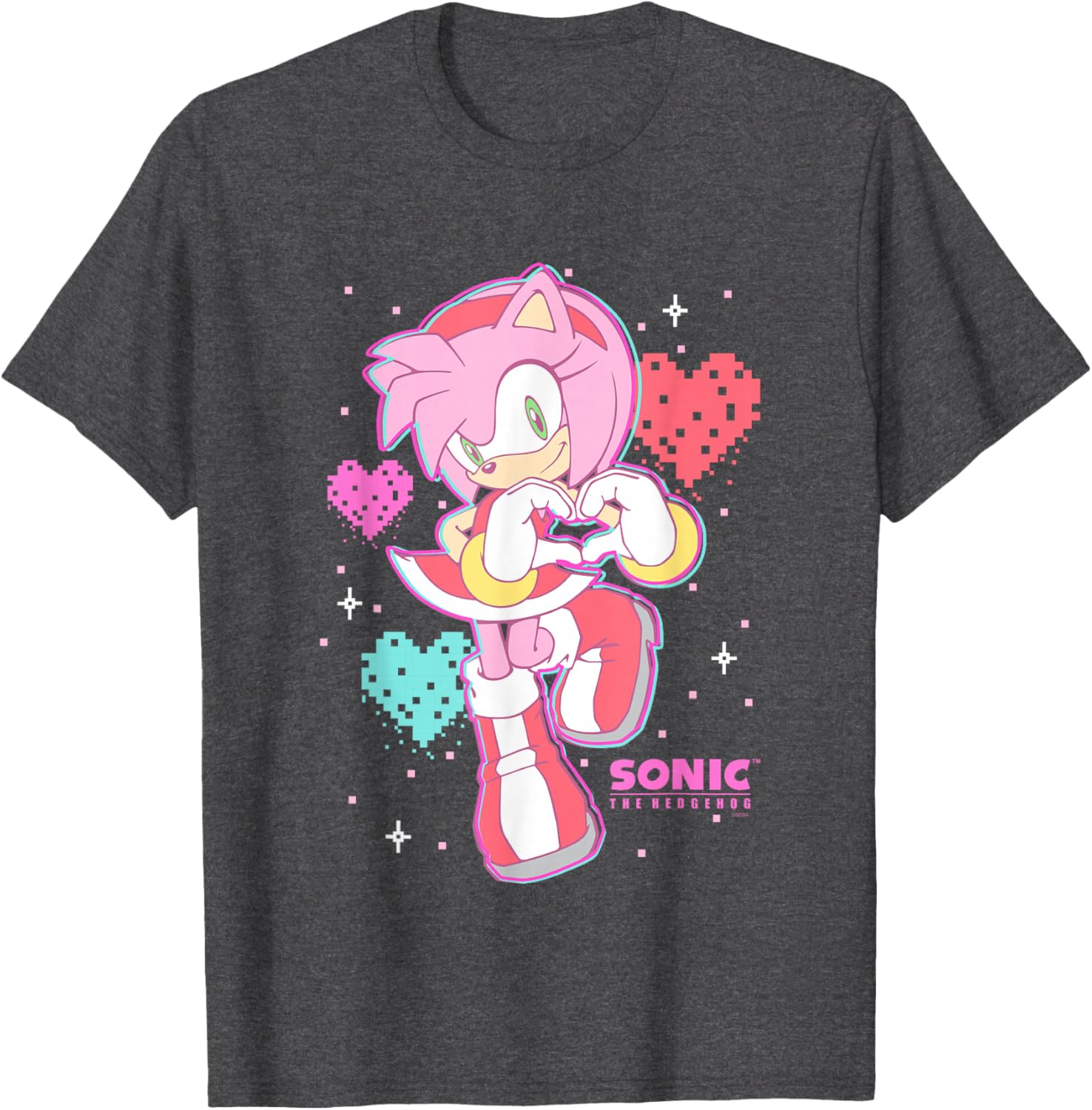 Cute Amy Rose Sonic The Hedgehog Valentine's Day Retro Logo T-Shirt - 9