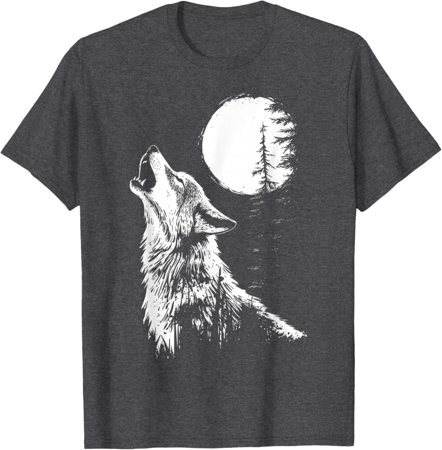 Howling Wolf Graphic Tee Moon Forest Nature Wildlife T-Shirt - 19