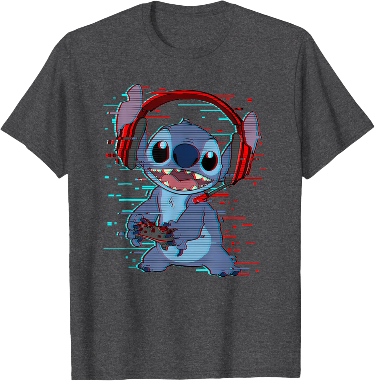 Disney Lilo and Stitch Gamer Glitch Headset and Controller T-Shirt - 9