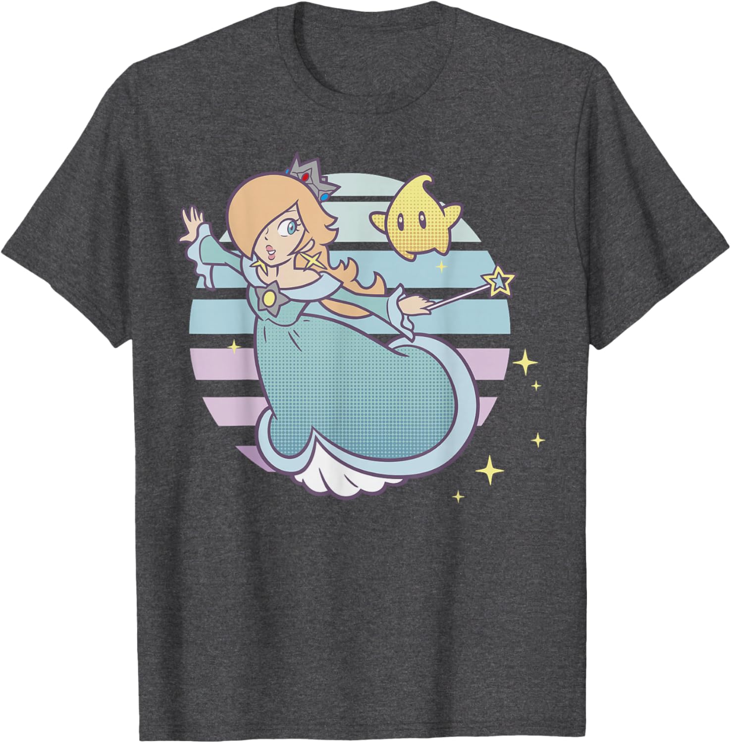 Super Mario Rosalina and Luma Striped Background T-Shirt for Fans - 1