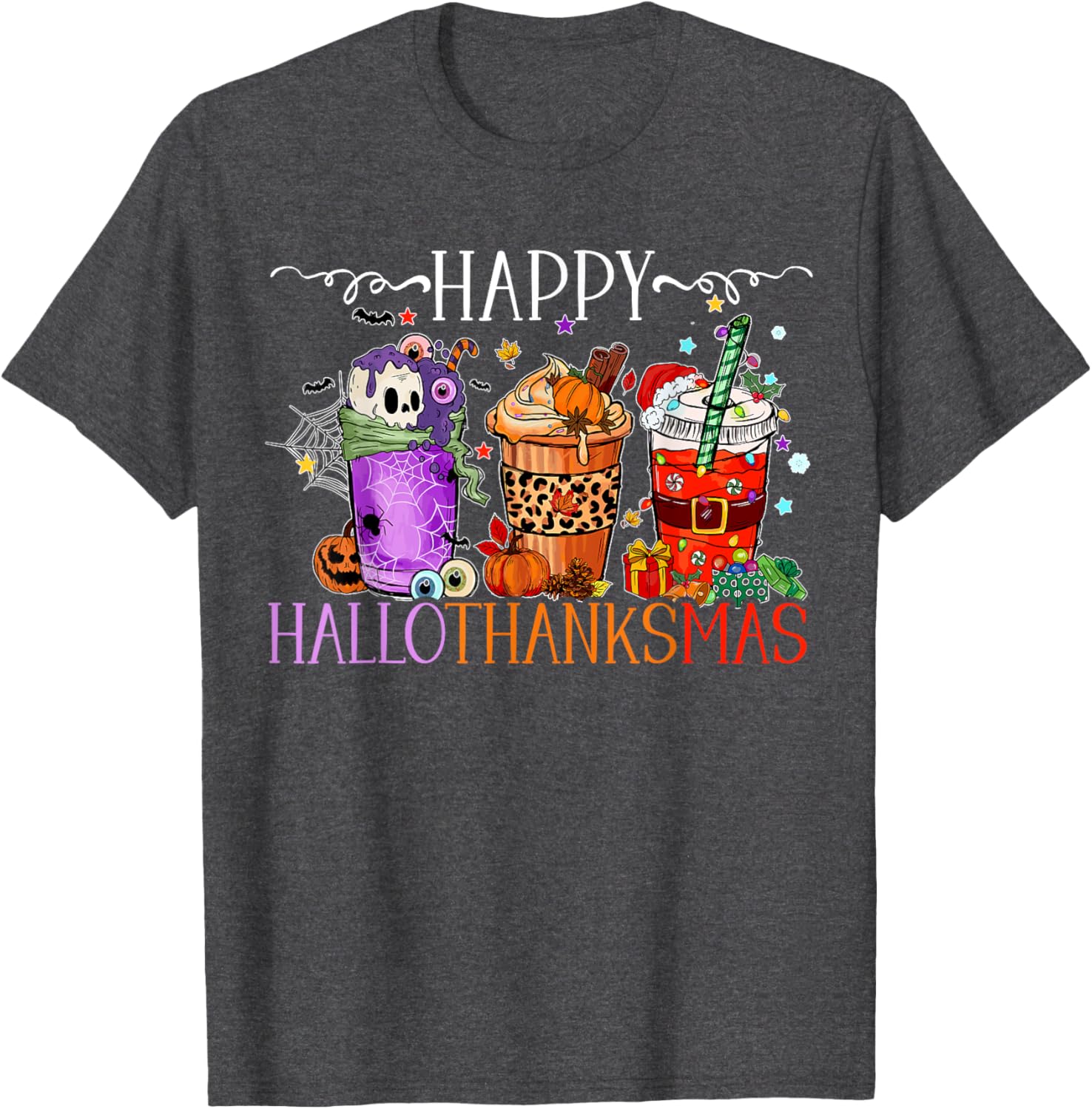 Happy Hallothanksmas T-Shirt for Halloween Thanksgiving and Christmas Fun - 2