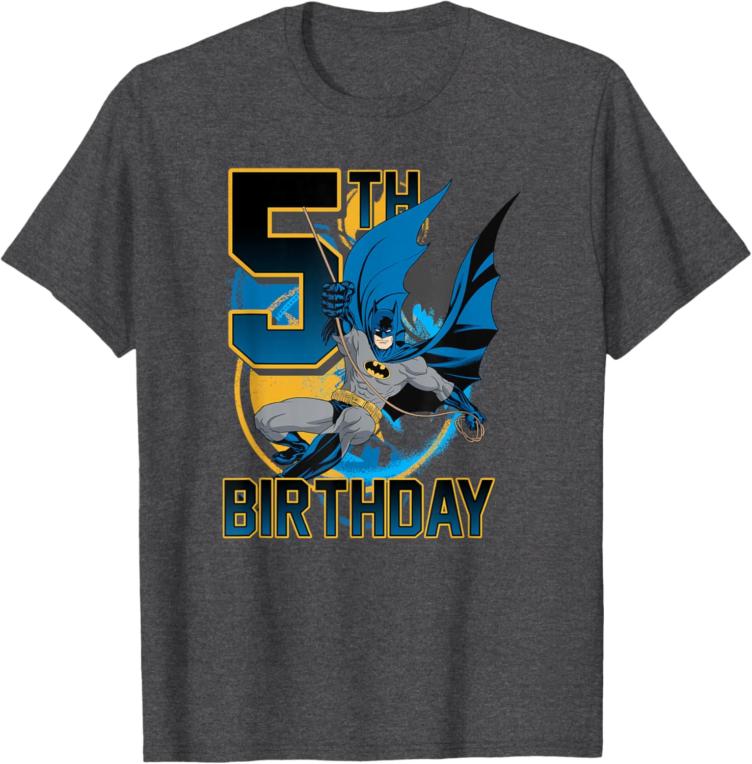 Batman 5th Birthday Bat Swing Action Poster T-Shirt for Kids - 5