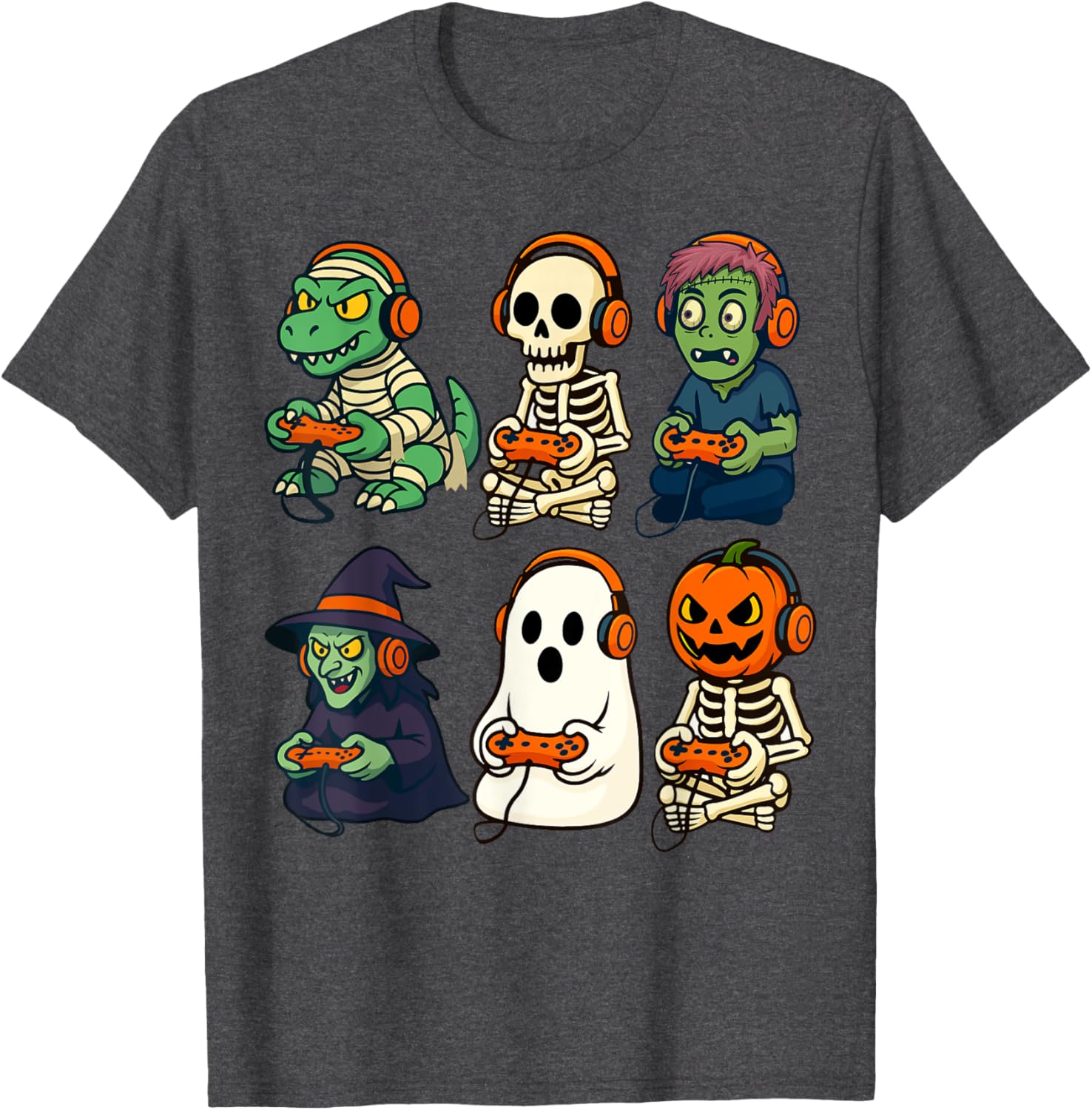 Halloween Boys Gamer T-Shirt with Dinosaur Skeleton and Witch Design - 20
