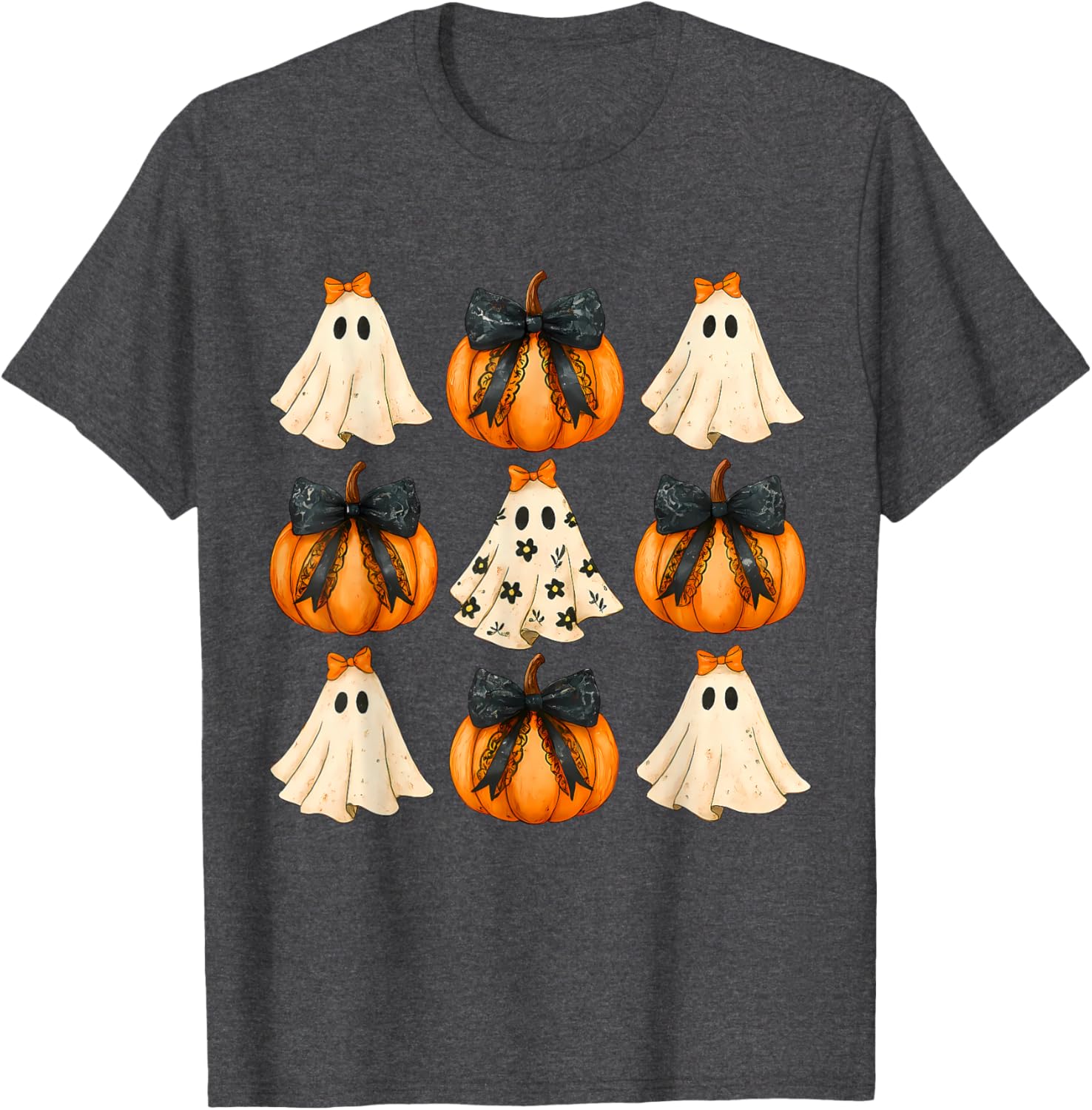 Cute Halloween Bow Pumpkin Ghost T-Shirt for Women and Girls - 22