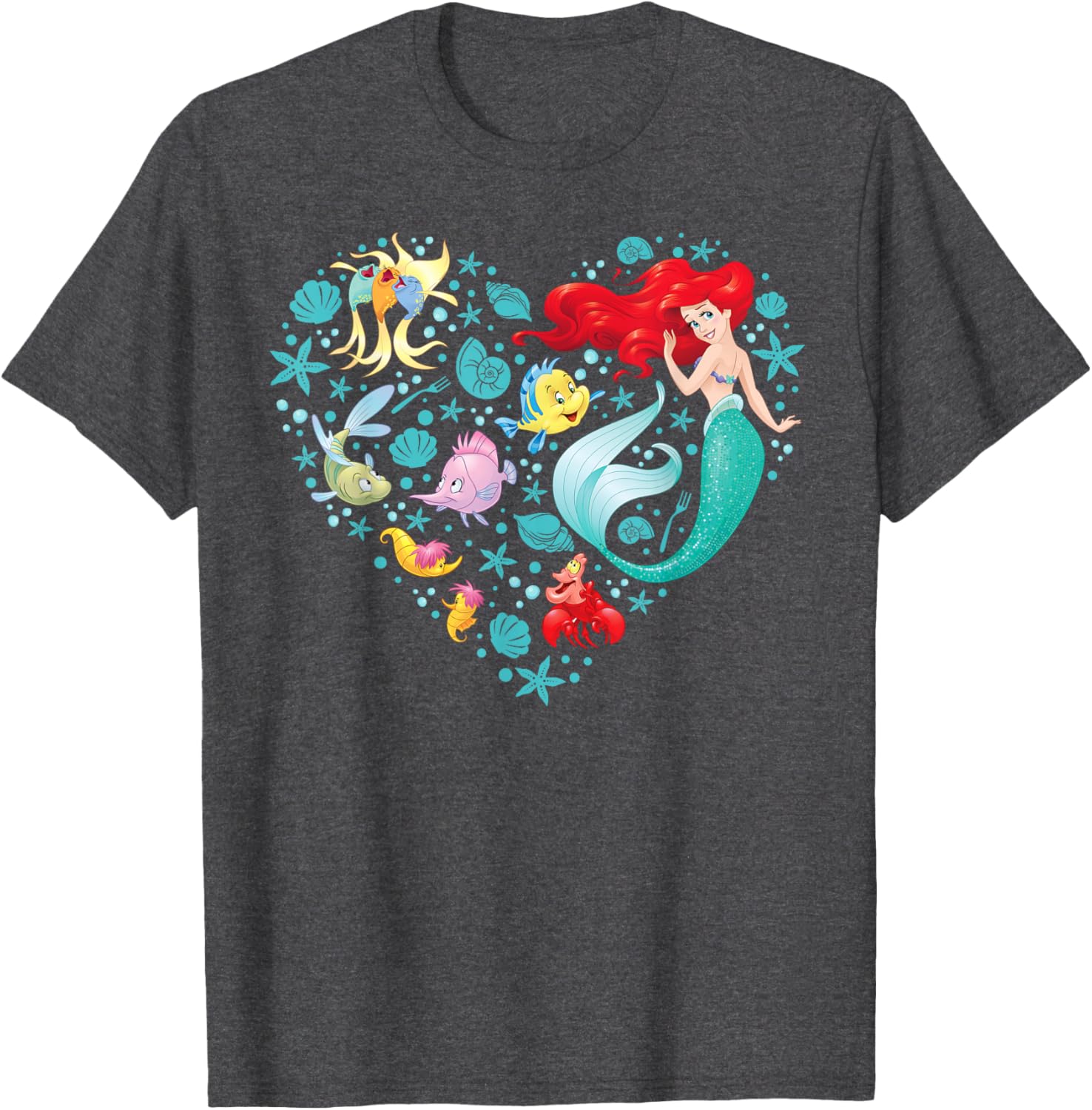 Disney Princess Ariel Flounder Sebastian Heart T-Shirt for Kids and Adults - 3