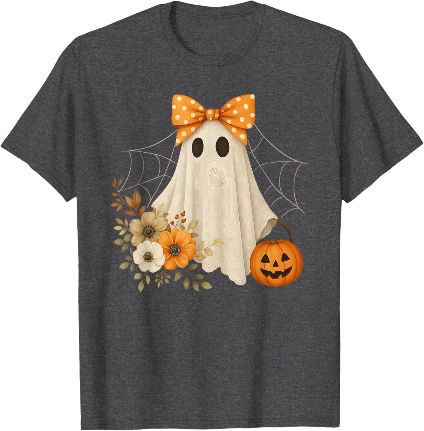Coquette Ghost Halloween Flower Lace T-Shirt for a Spooky Look - 2