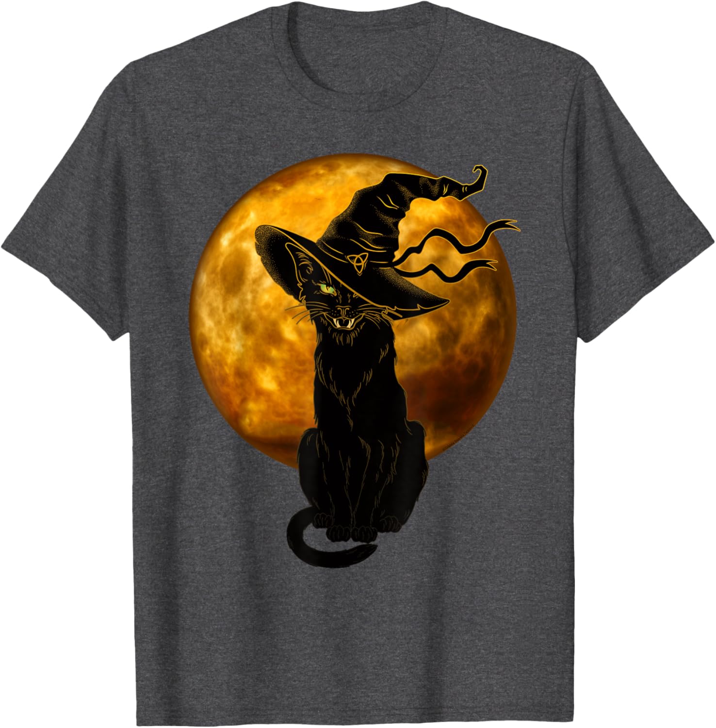 Vintage Black Cat in Witch Hat Full Moon Halloween T-Shirt for Fun Celebrations - 16