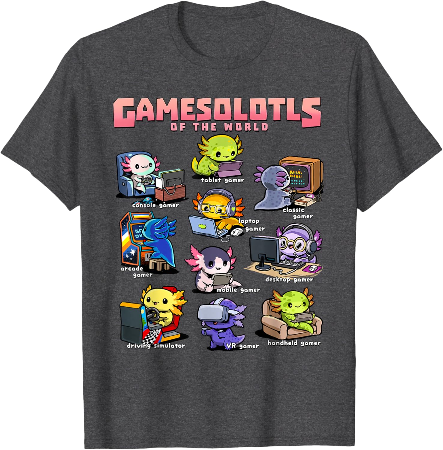 Diverse Gamer Axolotl Collection T-Shirt for Fun Game Lovers - 8