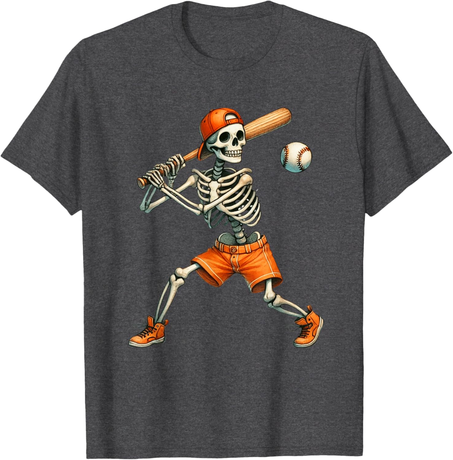Funny Skeleton Baseball T-Shirt for Halloween Fun - Boys and Men Sizes - 14