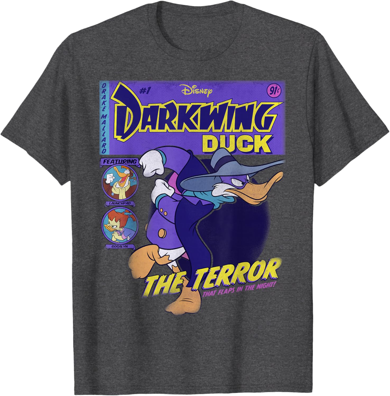 Disney Darkwing Duck Black T-Shirt for Adults Classic Fit Crew Neck - 5