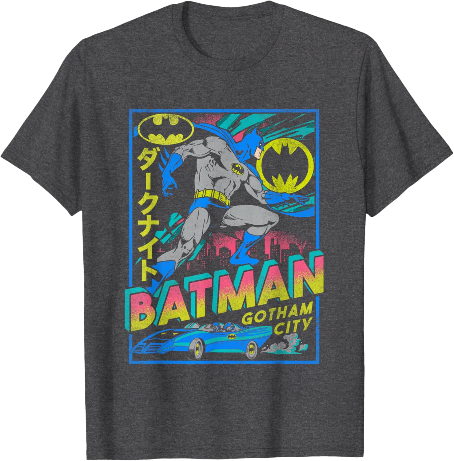 DC Comics Batman Neon Gotham City Kanji Poster T-Shirt for Fans - 2