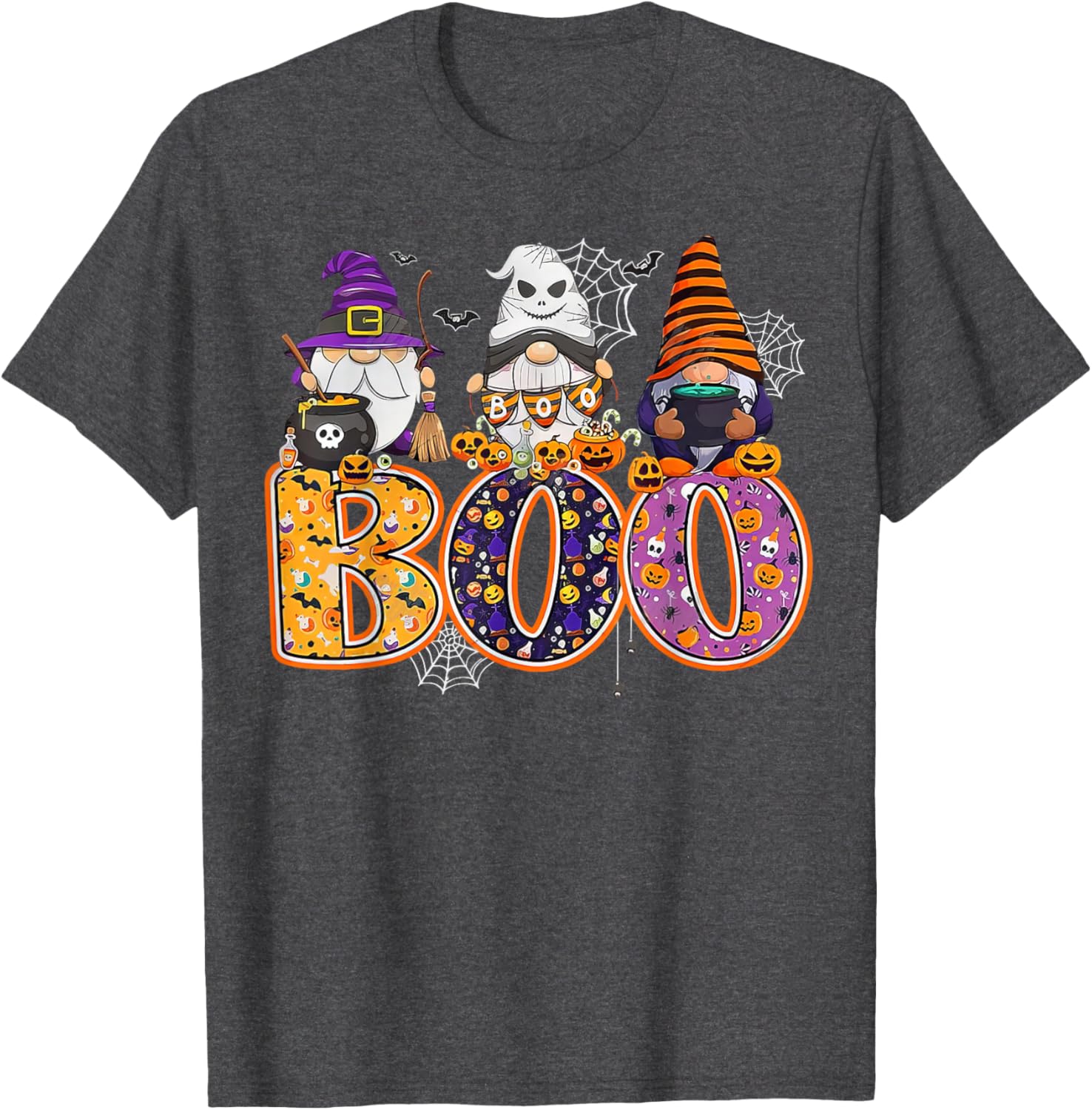 Funny Halloween Gnome T-Shirt with Boo Witch Pumpkins and Spiders - 25