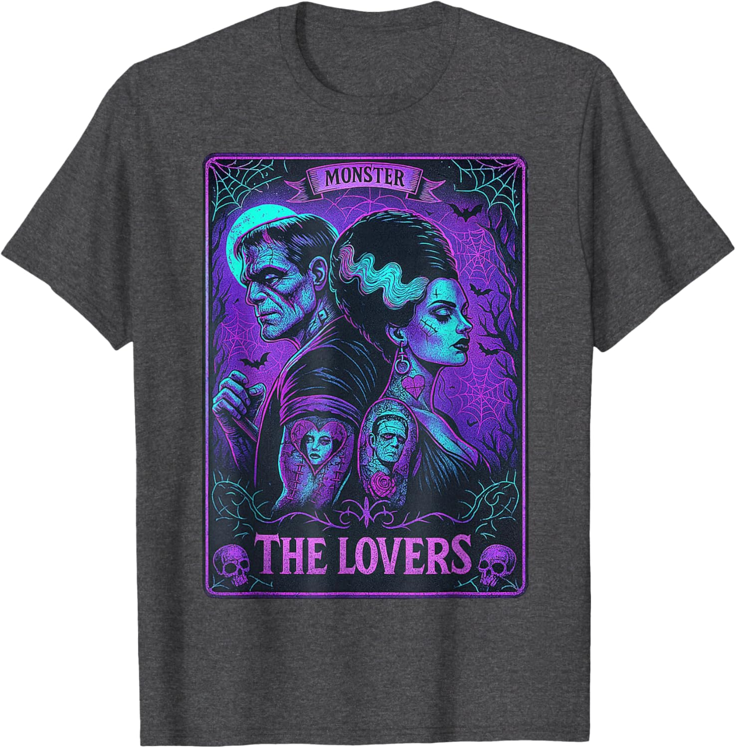 Monster Frankenstein and Bride Lovers Tarot Card T-Shirt for Fans - 15