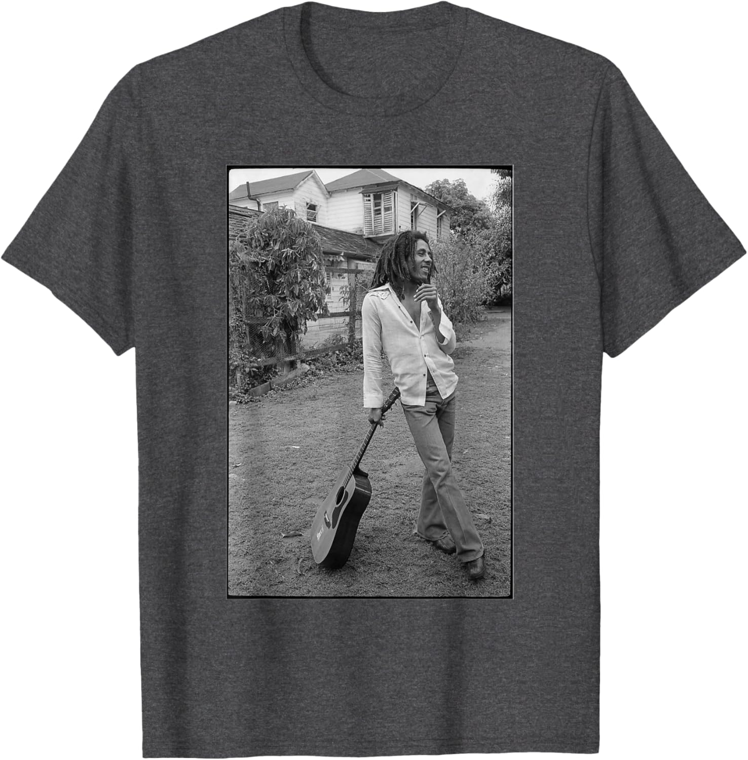 Bob Marley David Burnett Black and White Guitar Photo T-Shirt - 6