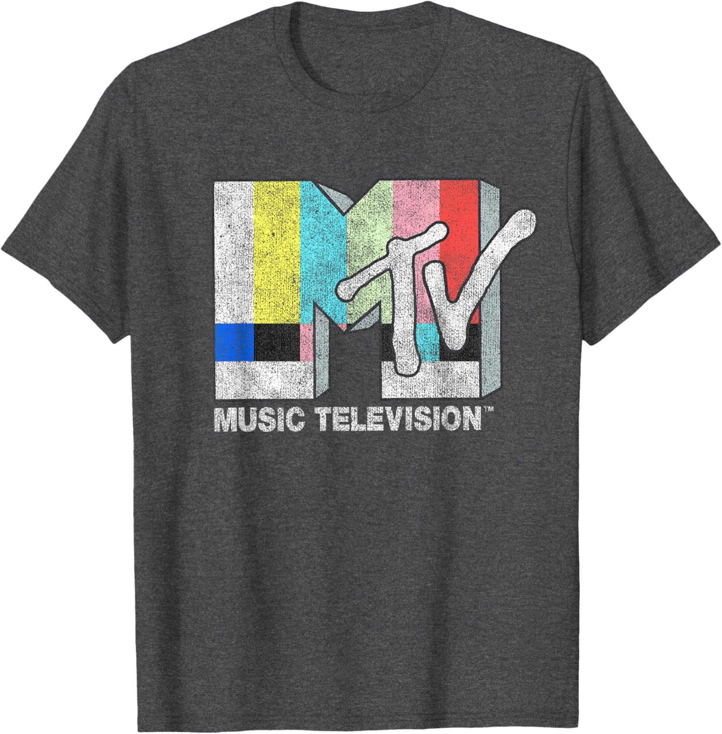 MTV Classic Fit Black T-Shirt with Vintage TV Signal Logo for Adults - 12