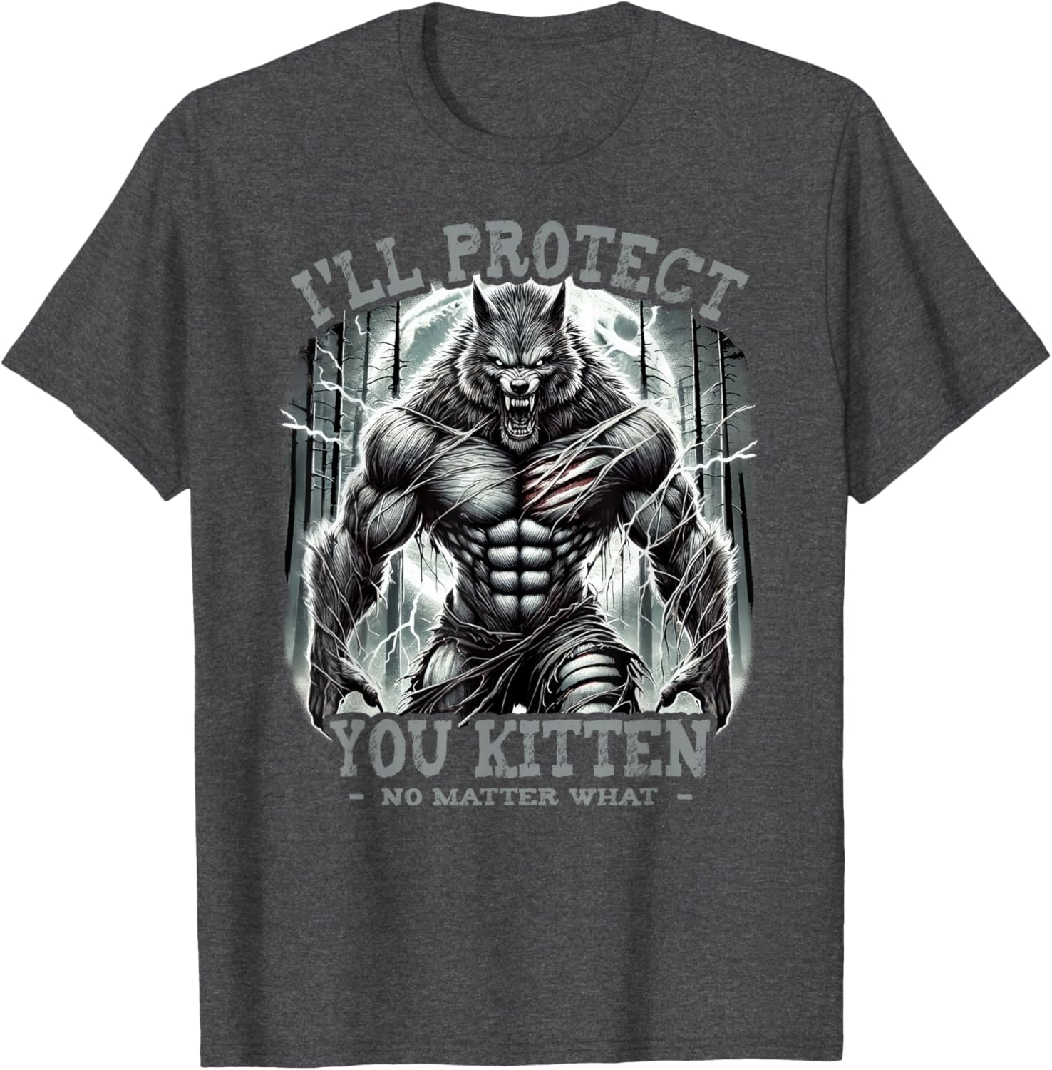 Funny Graphic Tee I'll Protect You Kitten Alpha Wolf T-Shirt for Pet Lovers - 14