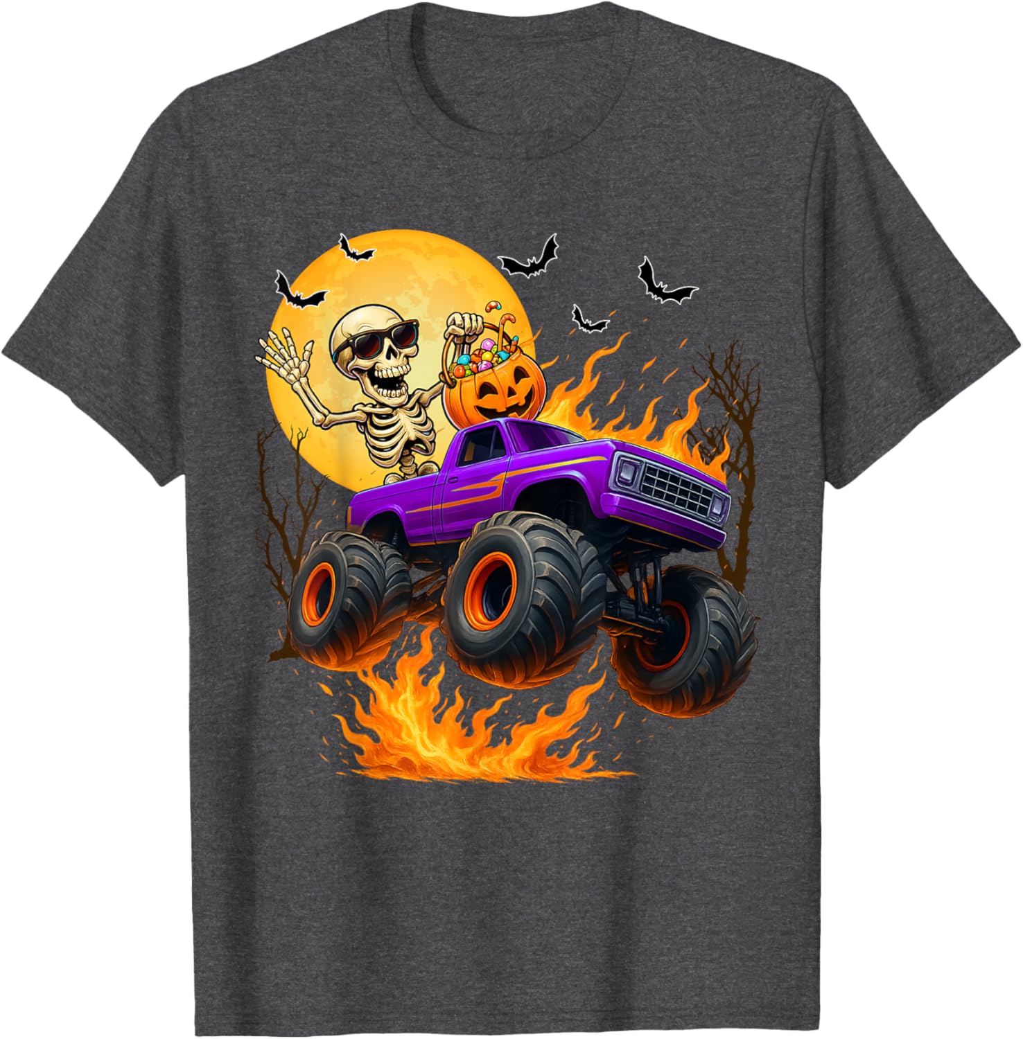 Spooky Skeleton Monster Truck Halloween T-Shirt for Boys Fun Outfit - 5