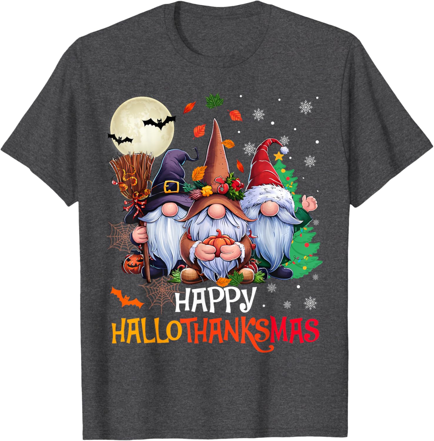Happy Hallothanksmas Gnomes Lover T-Shirt for Halloween and Christmas - 2