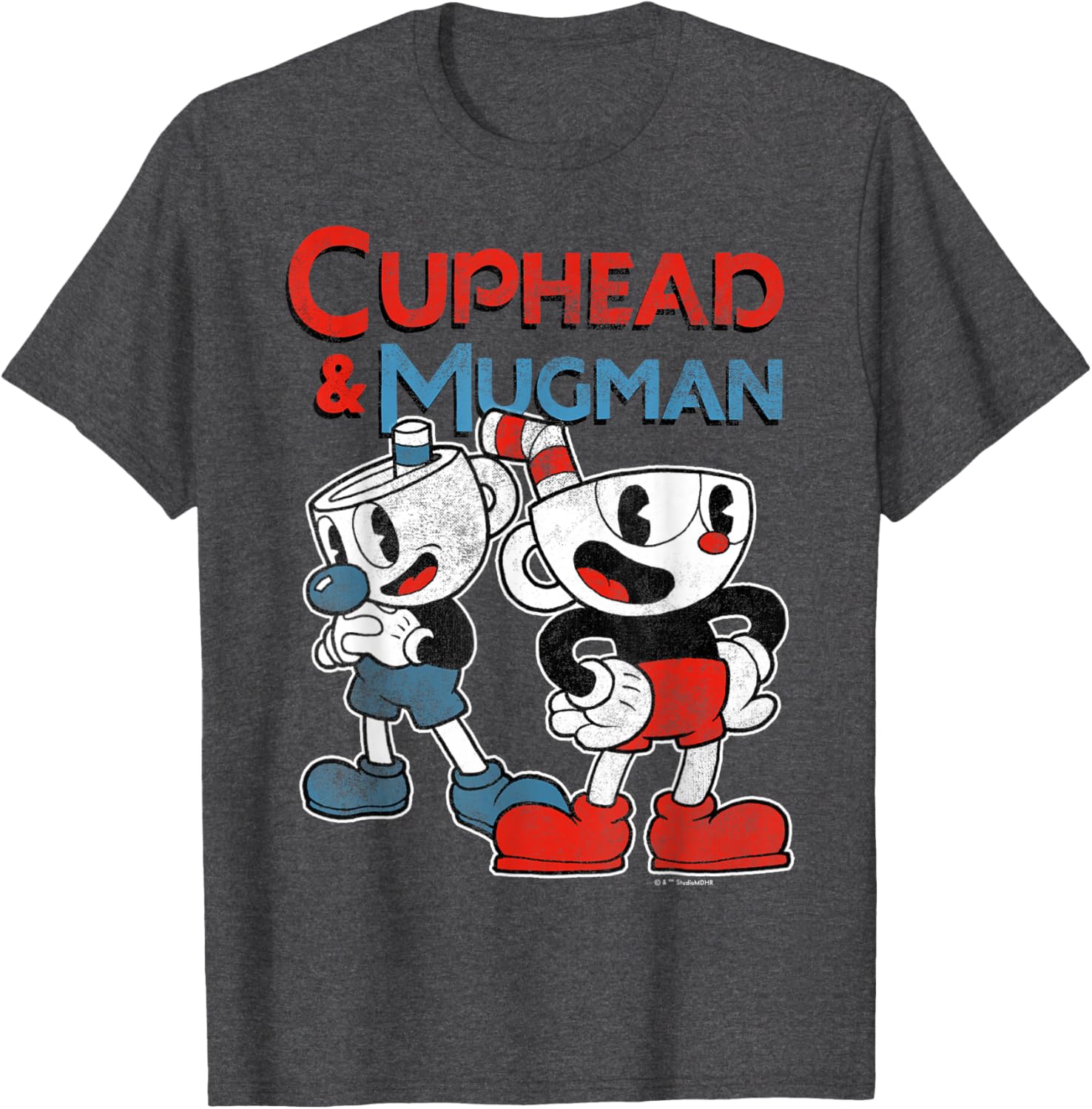 Cuphead and Mugman Black Classic Fit T-Shirt for Adults - Short Sleeve Crew Neck - 1