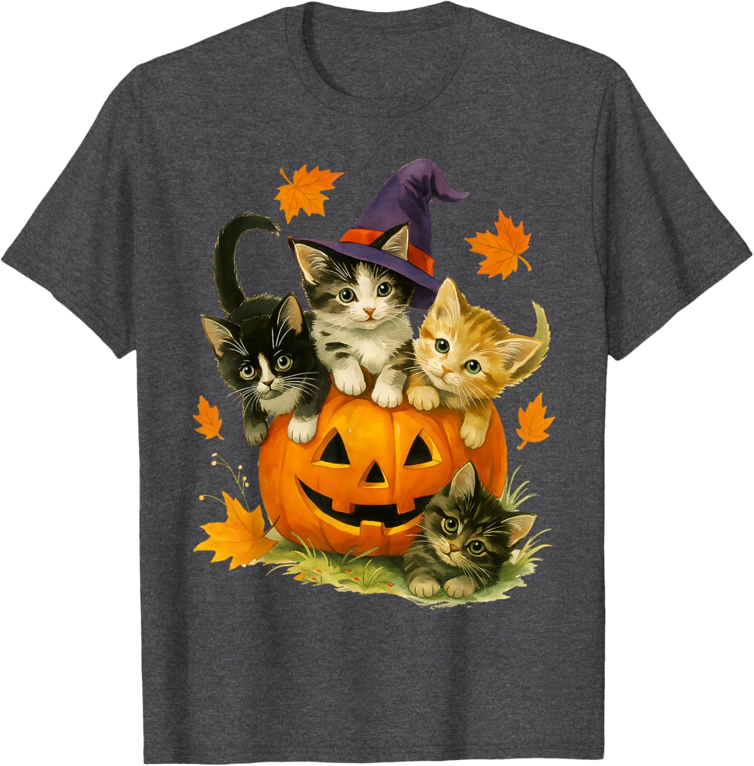Cute Cat Pumpkin Halloween Vintage T-Shirt for Spooky Season Fun - 2