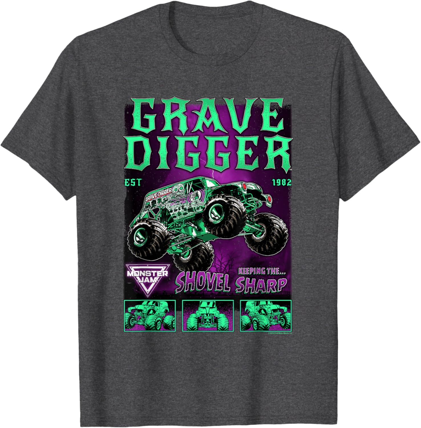 Monster Jam Grave Digger Green and Purple T-Shirt for Fans and Collectors - 3