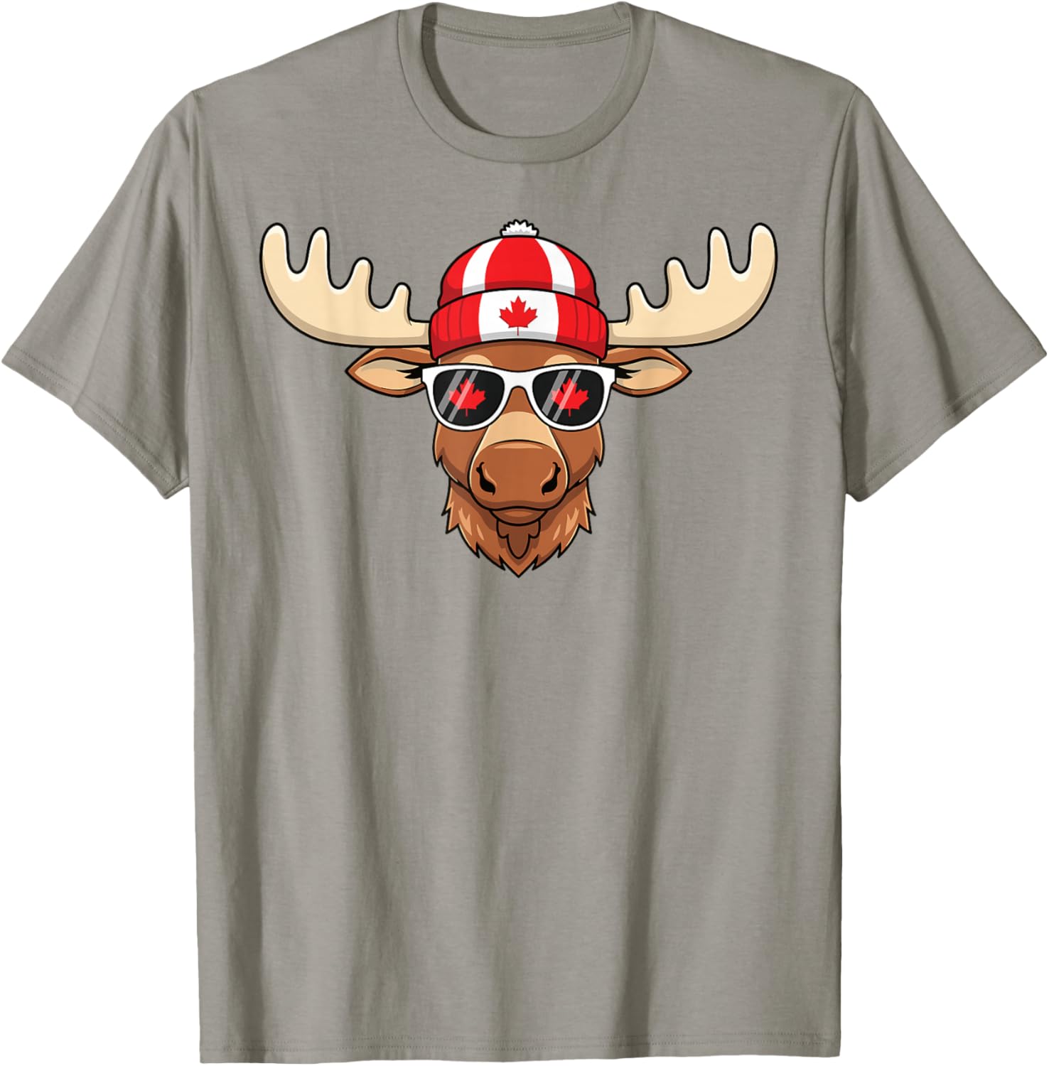 Canada Day Moose Sunglasses T-Shirt with Maple Leaf and Flag Design - 8