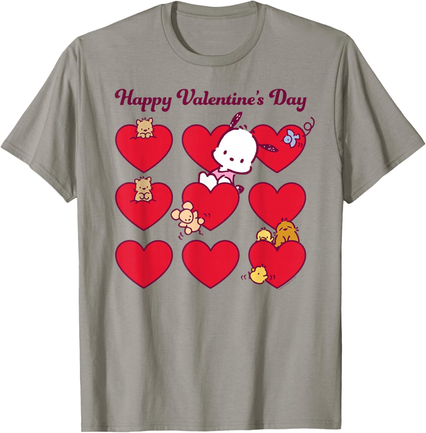Mademark Pochacco Valentine's Day T-Shirt Unisex Grey Short Sleeve Small - 10