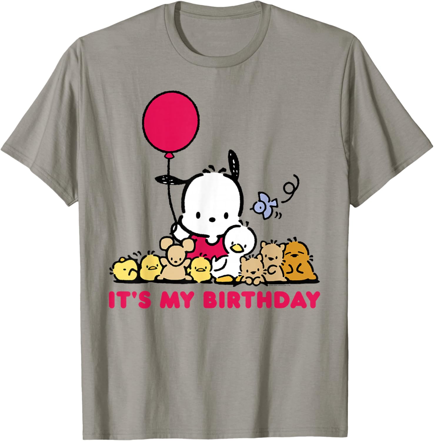 Pochacco Birthday T-Shirt for Adults, Grey Short Sleeve Classic Fit - 2