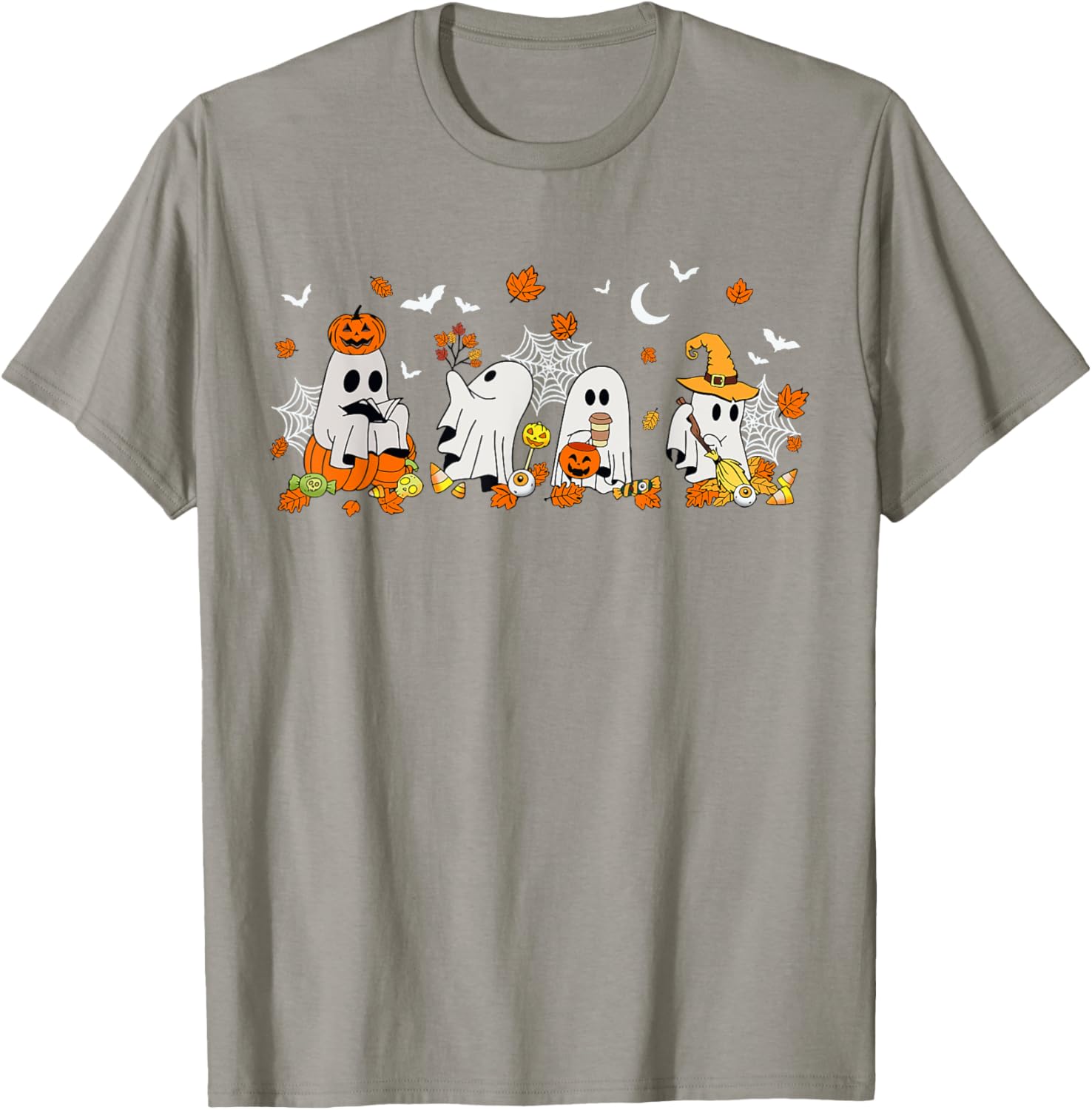 Cute Ghost Drinking Coffee Halloween Fall Book Reading T-Shirt for All - 18