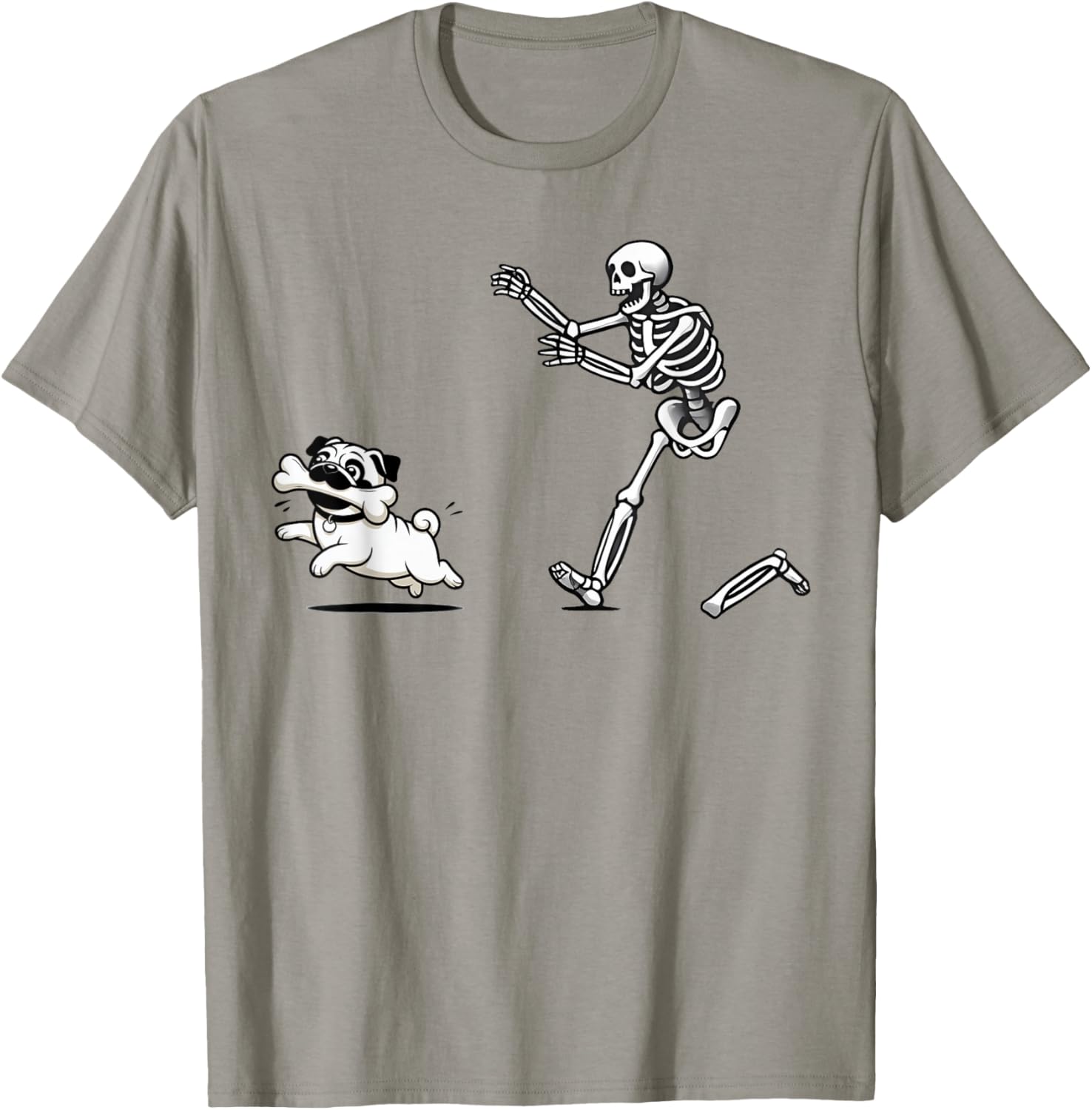 Funny Pug Stealing Bone from Skeleton T-Shirt for Dog Lovers - 14