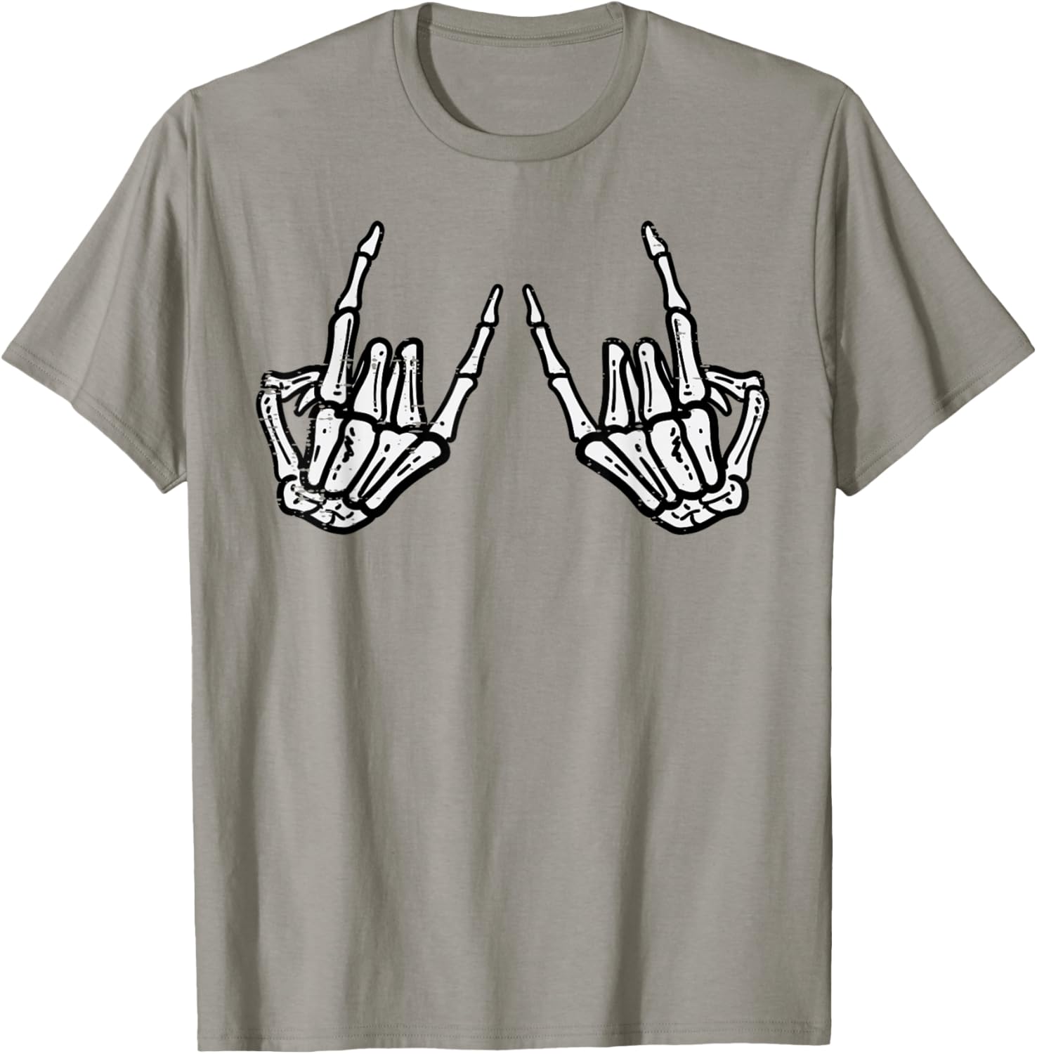 Rocker Hand Sign Skeleton Halloween T-Shirt for Men and Women - 3