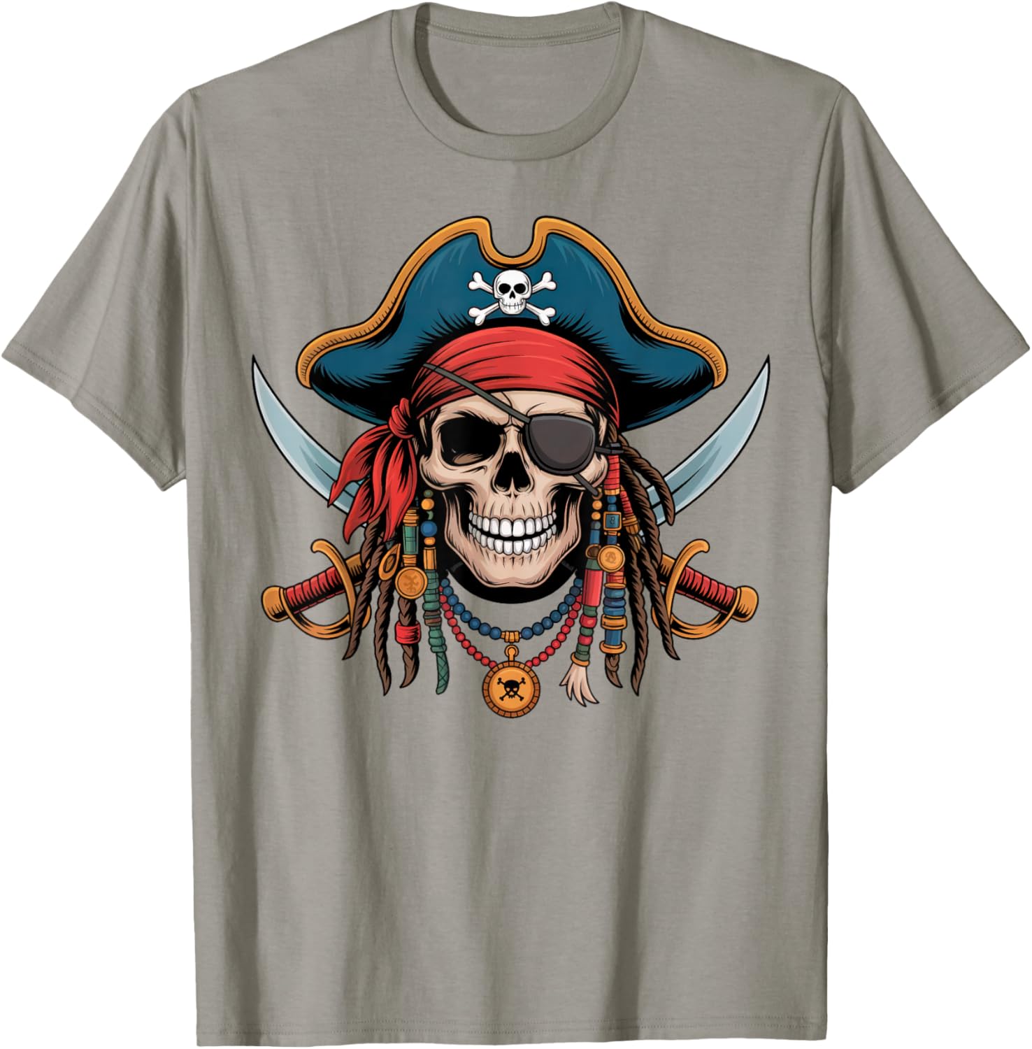 Pirate Skull and Crossbones Skeleton Halloween T-Shirt for Men and Boys - 10