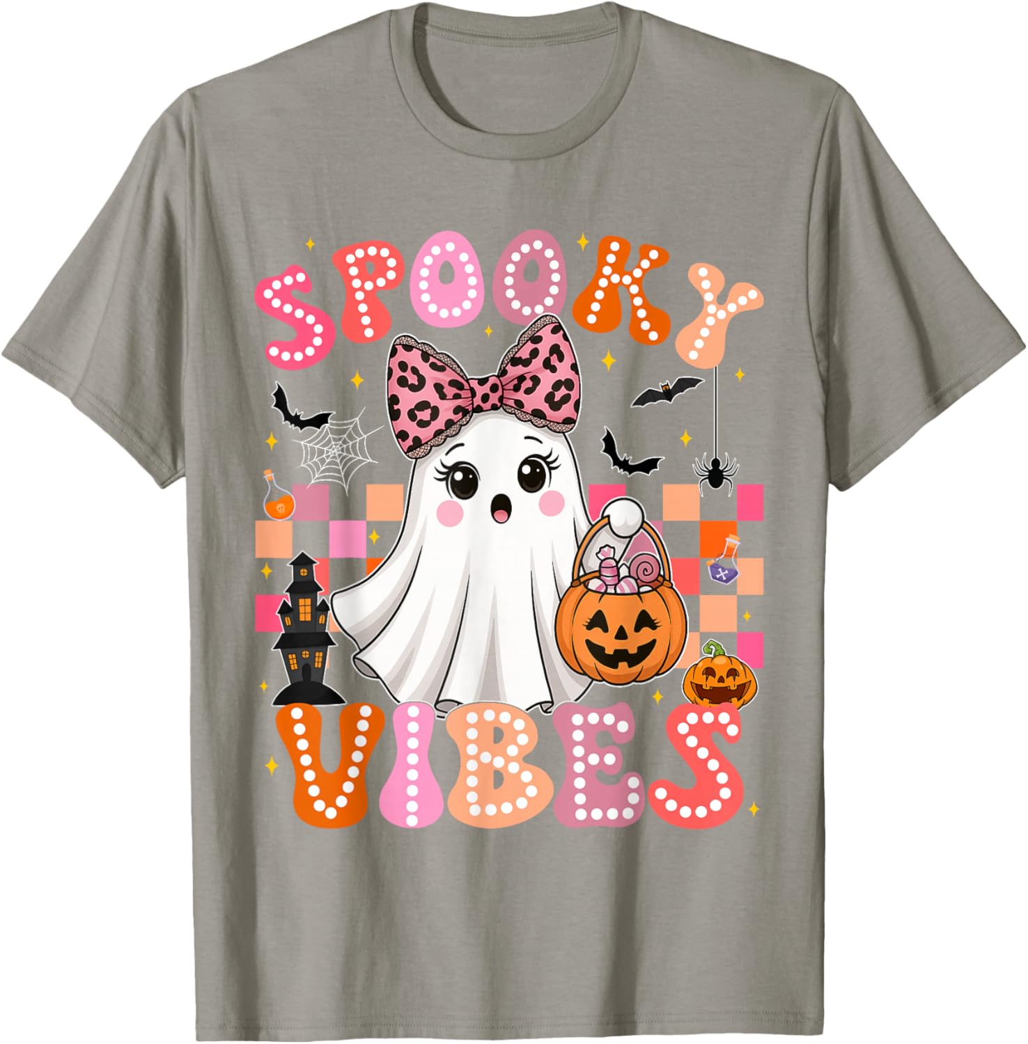 Groovy Spooky Vibes Cute Ghost Halloween T-Shirt for Girls - 13