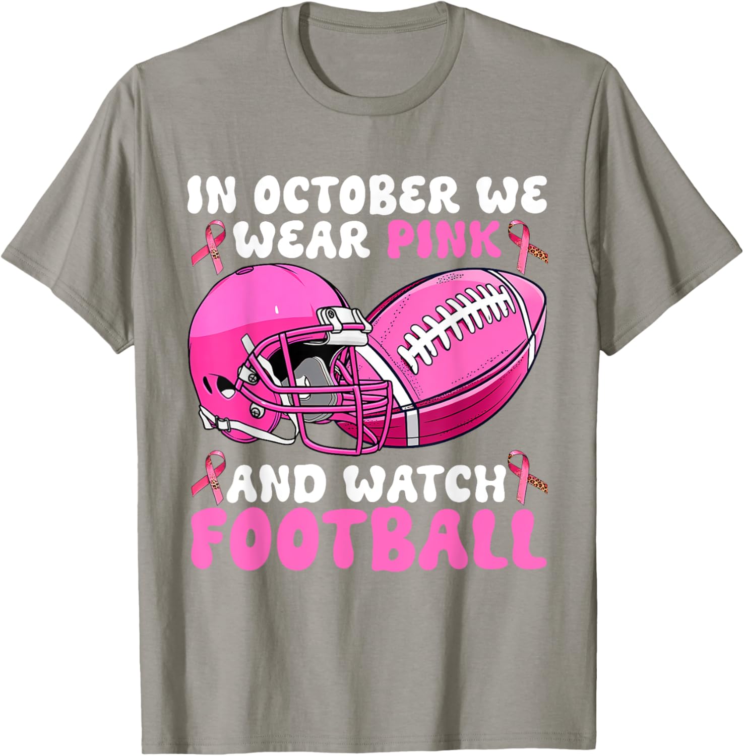 In October We Wear Pink Breast Cancer Awareness Football T-Shirt for Support - 5
