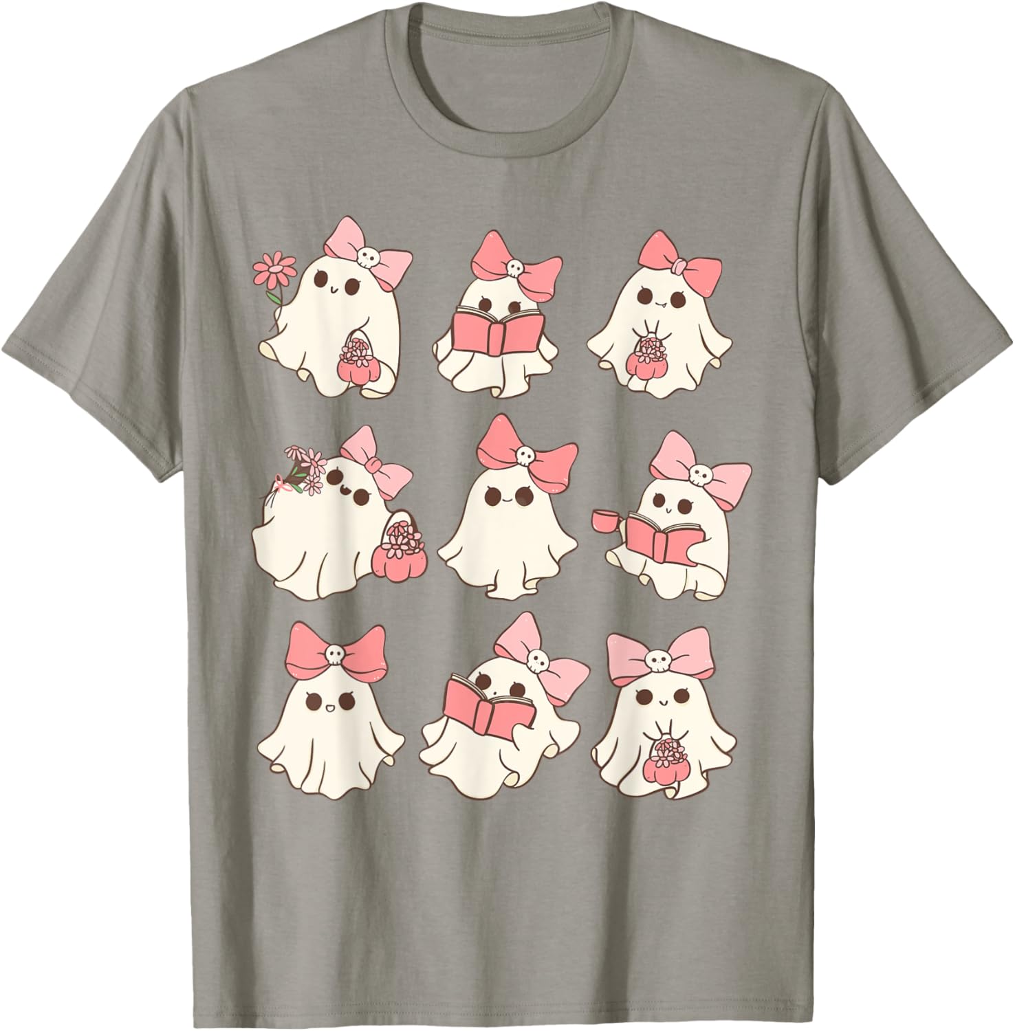 Pink Coquette Bow Ghost T-Shirt for Cute Halloween Spooky Season Fun - 1