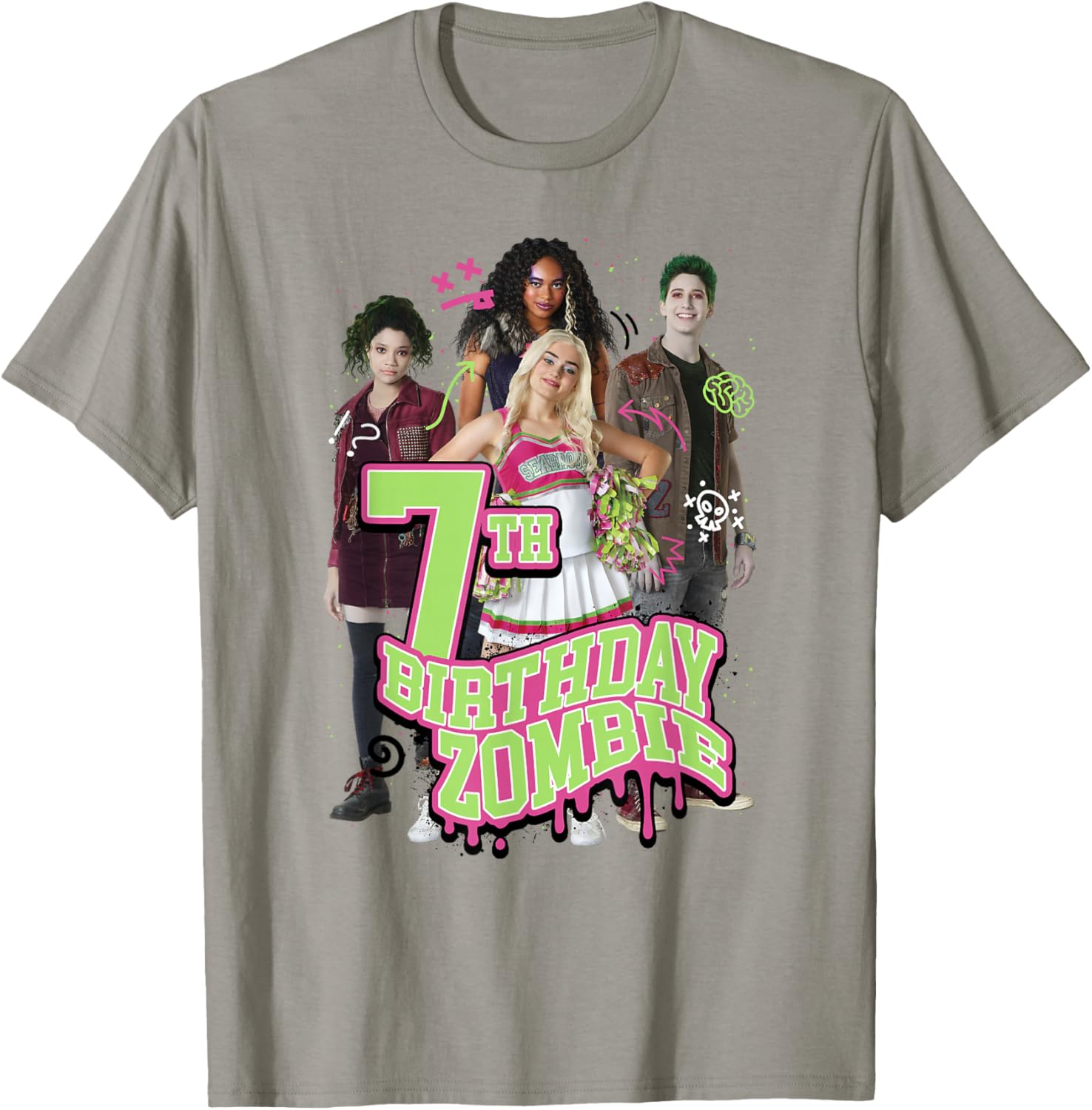 Disney Zombies 7th Birthday Zombie Group Poster T-Shirt for Kids - 12