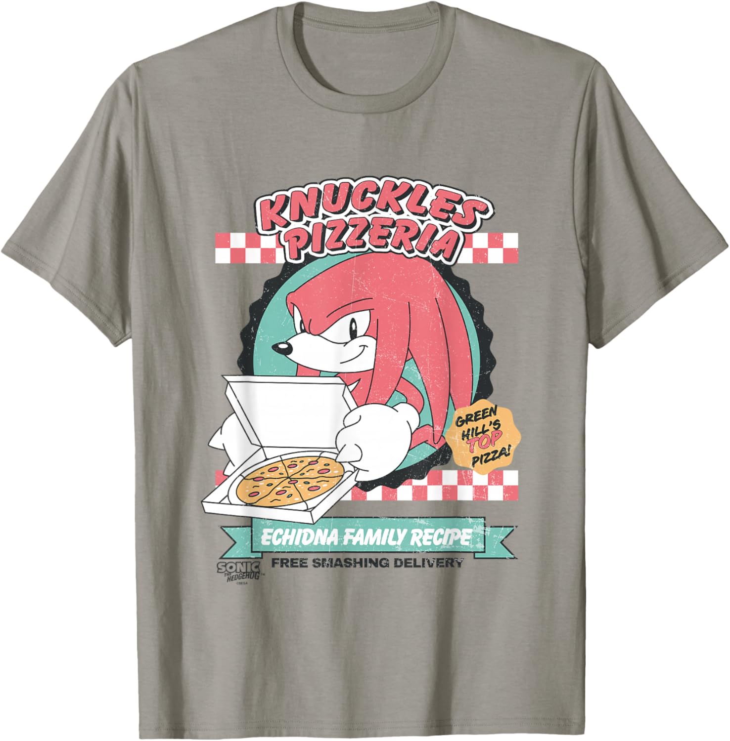 Sonic the Hedgehog Knuckles Retro Pizzeria Ad T-Shirt for Fans - 7