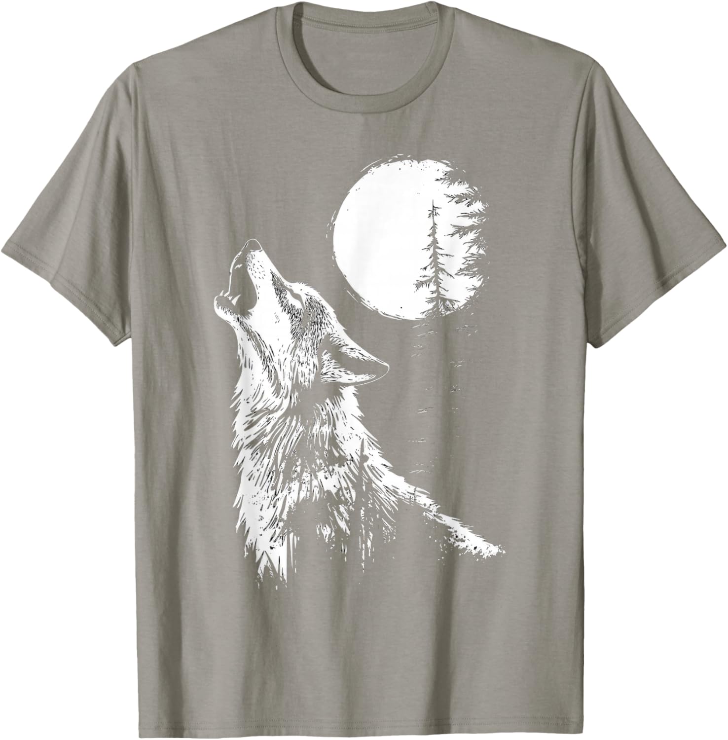 Howling Wolf Graphic Tee Moon Forest Nature Wildlife T-Shirt - 7