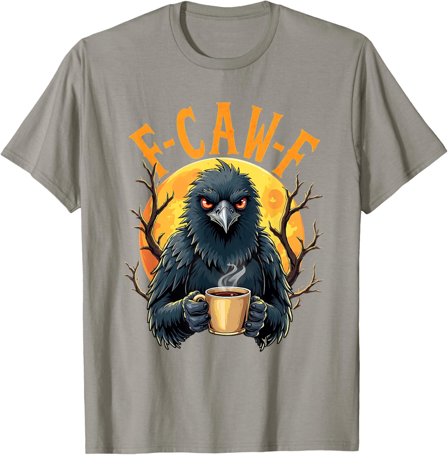 Funny Coffee Crow Gothic Raven F Caw Halloween T-Shirt for Spooky Fun - 9
