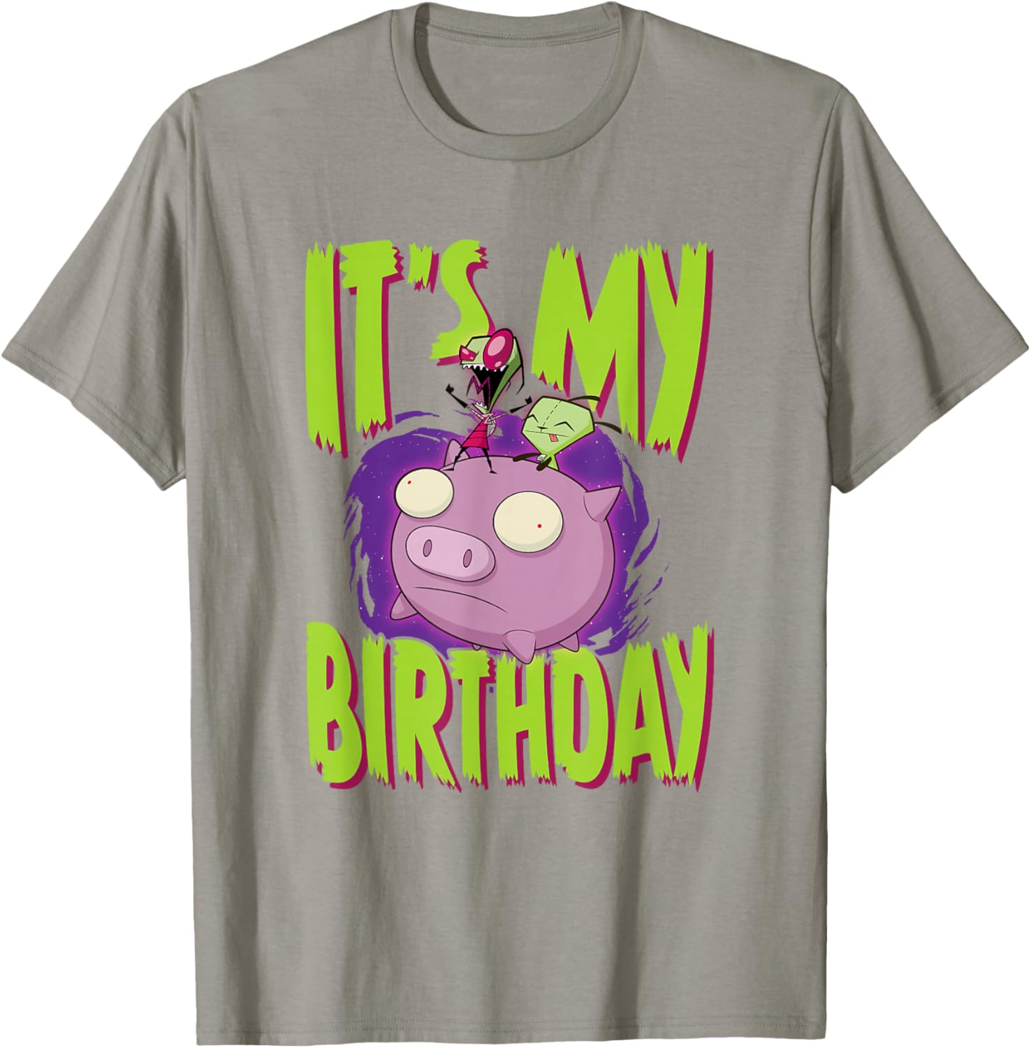 Invader Zim Birthday T-Shirt with Zim Gir Riding Pig Fun Design - 6