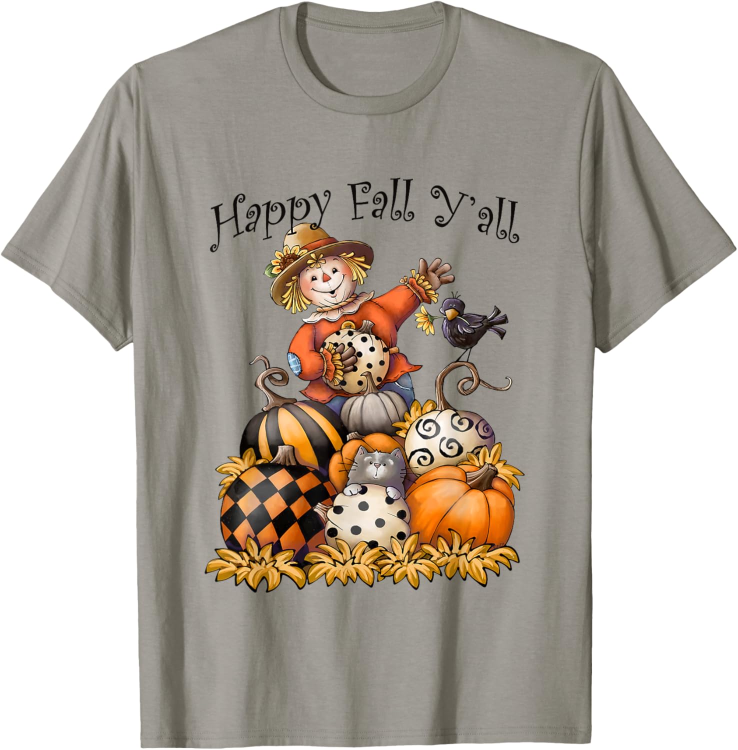 Happy Fall Y'all Scarecrow Pumpkin T-Shirt for Thanksgiving & Halloween - 1